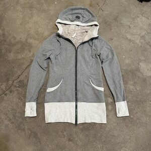 Lululemon Women's Live Simply Long Gray Cream Hooded Full Zip jacket Size 8